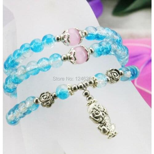 Multicolor Fashion Blue 3Rows Glass Beads Crystal Bracelet Bangles Hand Chain 6mm Jewelry making design For Women Girls Gifts