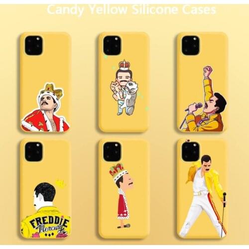 Rock Mercury Queen singer Funky Freddie Phone Case for iPhone 8 7 6S Plus X 5S SE 2020 XR 11 12Pro mini pro XS MAX Candy yellow