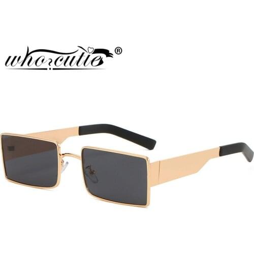 New Green Lens Rectangular Metal Frame Hip Hop Sunglasses 2021 Men Brand Designer Vintage 90s Sun Glasses Women Rectangle Shades