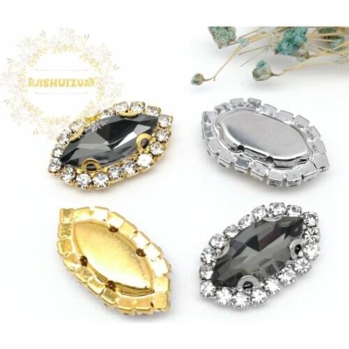 Gray horse eye shape Glass Crystal sew on rhinestones with Crystal buckle Diy wedding dresss Free shipping