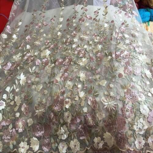 120*100cm Multicolor Flower Net Embroidered Fabric African Lace Material Sew On Wedding Dress Clothes Fabric Patchwork Diy