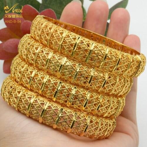 ANIID Dubai Bangles for Women African Gold Bangles Ethiopian Saudi Arabic Mesh Indian Bracelets Wedding Jewelry Hawaiian Gift