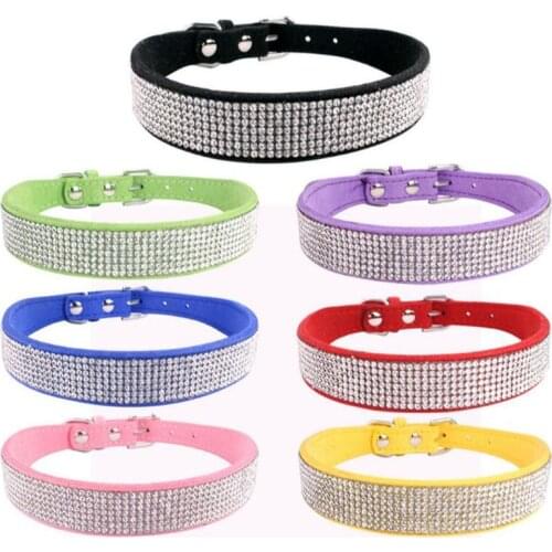 XXS-XXL Pet Dogs Collar Harness Bling Rhinestone Pet PU Leather Crystal Diamond Puppy Cat Collars Pets Supplies Accessories
