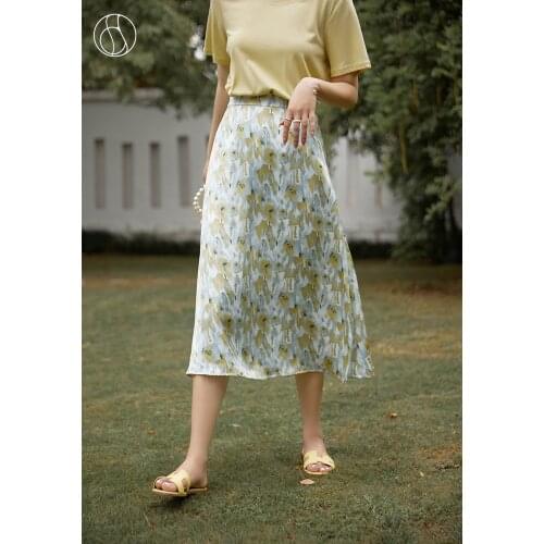 DUSHU Loose Office Lady Womens French Retro Oil Painting Skirt 2021 Summer New Fat Mm High Waist Thin A-line Women Skirt