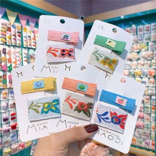 2021 New Fashion Childrens Vintage Simple Embroidery Flower Square BB Clip Sweet Girl Fruit Fabric Hairpin Hair Accessories