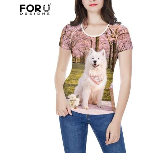 FORUDESIGNS Women Round Neck Plus Size Outdoor Fitness T Shirts Ladies Summer Short Sleeves T Shirts Cute Dogs Pattern Tees