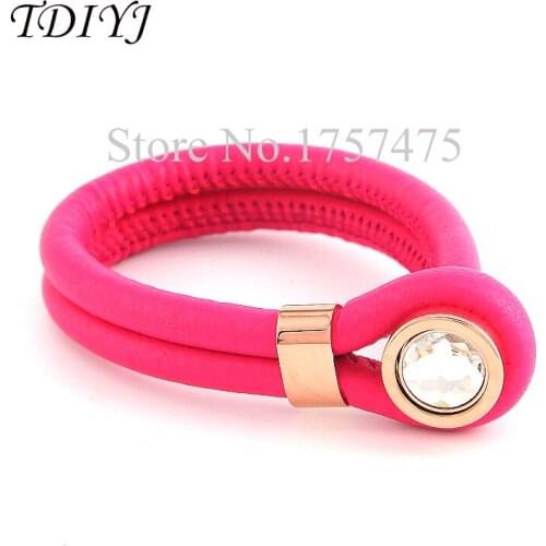 TDIYJ 2pcs High Quality My Coin Rose Red Lambskin Genuine Leather Bracelets with White Crystal Beads for Women Fashion Jewelry