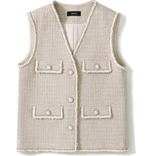 Spring New outside the and autumn period small wind vest female one luxury loose fitting joker wool tweed vest