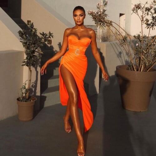 2021 Modern Orange Prom Dress with High Split Sweetheart Ruched Evening Gowns Customise Women Formal Party Wear
