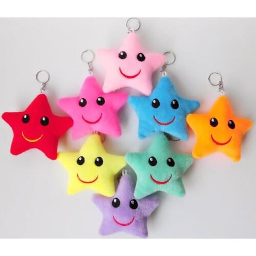 1pc Cute Girl Fluffy Fur Pom Pom Starfish Keychain On The Bag Women Plush Pompom Smile Star Key Ring Trinket Party Wedding Gifts