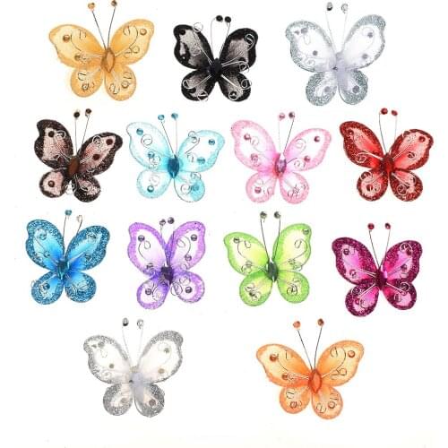 10pcs/1pcs 5.5cm Stocking organza Butterfly Wedding Decoration home Vase decoration accessories Simulation Butterfly