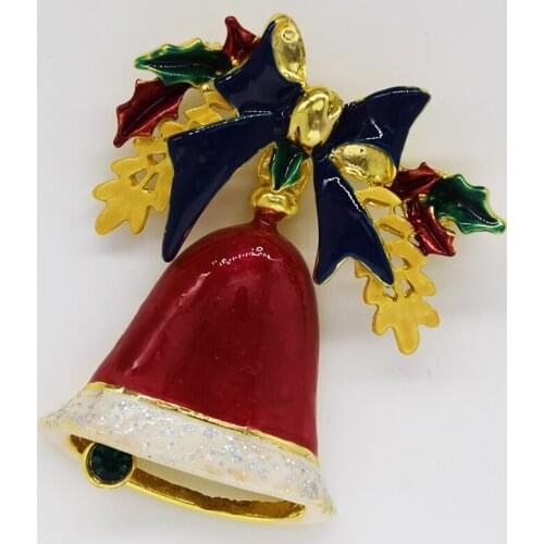 12pcs/lot Wholesale Rhinestone Enamel Christmas Bell Pin brooches C102483