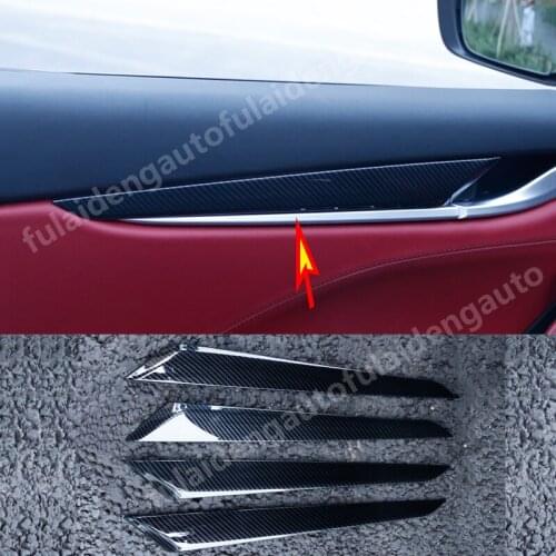4pcs For Maserati Levante 2016-2020 Silver ABS Carbon Fiber Interior Car Door Armrest Stripe Decal Cover Trim Auto accessories