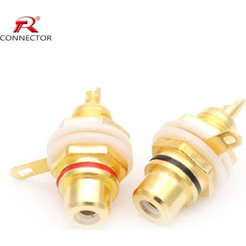 50pcs Gold Plated White plastic RCA connector RCA Adapter Panel Mount Chassis Audio Socket Bulkhead with Nut Solder CUP terminal
