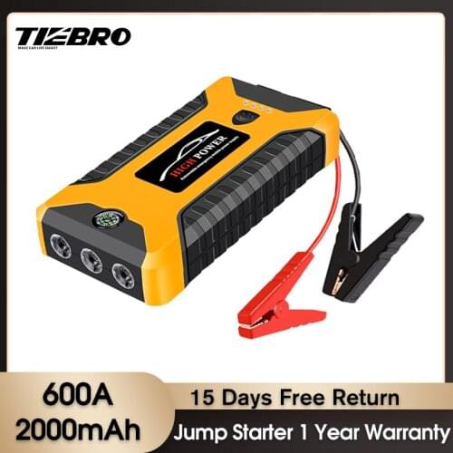 TIEBRO Car Jump Starter High Capacity 600A Starting Device Portable Power Bank 12V Starter Cables Auto Battery Booster Charger