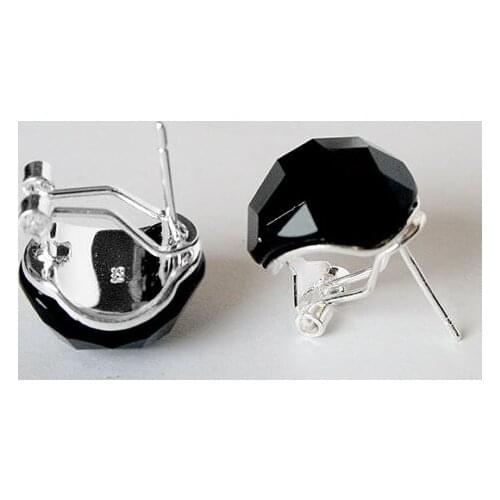 FREE SHIPPING Summer 925 Sterling Silver Jewelry Black Faceted gem stone Inlay Stud Earrings