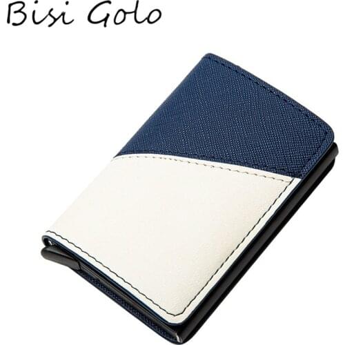 BISI GORO 2020 PU Leather Aluminum Wallet Mixed Color RFID Card Holder Travel Case Patchwork Slim Russian Passport Cover Purse