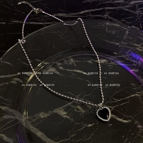 Kpop Goth Black Heart Necklace Metal Love Clavicle Chain Korean Simple Female Pendant For Women Egirl Friends Aesthetic Jewelry