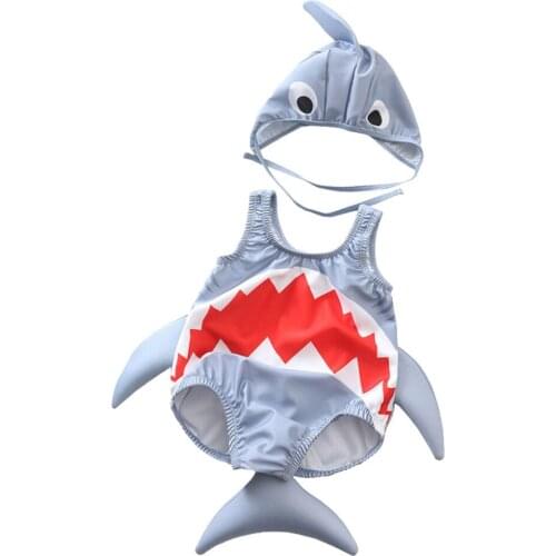 Kids Baby Girls Boys Cartoon Swimsuit Fish Shaped Swimming Suit With Hat Children Toddler Summer Swimwear Cute Bathing Suit