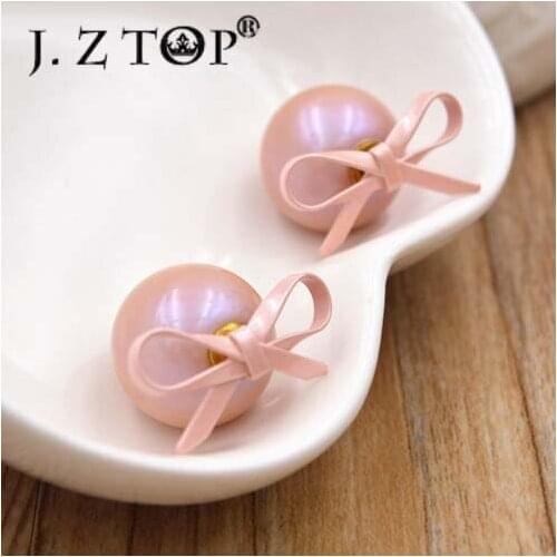 JZTOP Fashion Earrings For Women Imitation Pearl Three Dimensional Bow Double Sided Earrings Simple Sweet Lady Style Earrings