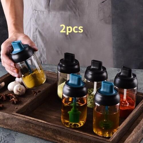 Kitchen Seasoning Jar Glass Seal Seasoning Bottle Spoon Cap Integrated Seasoning Bottle Brush Oil Bottle Honey Bottle Oil Kettle