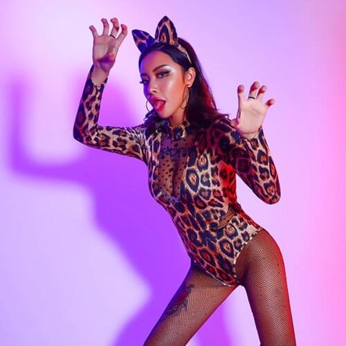 Leoaprd Bodysuit Nightclub Costume Sexy Gogo Dancer Costume Festival Outfit Pole Dance Wear DJ DS Clubwear Stage Costume DL8013