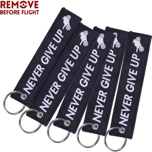 5 PCS/LOT Fashion Jewelry Motor Key Holder Key Fobs Embroidery Motorcycle Keychain Never Give Up OEM ATV Car Key Chains for Men