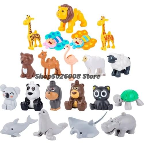 Large Particle Animals Set Building Blocks Figures Dinosaurs Crocodile Elephant Zoo Series DIY Blocks Kids Educational Toy New