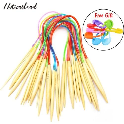 18pcs Bamboo Knitting Needle Set Circular Knitting Needle with Colorful Plastic Tube for Knitting Kit Tool DIY Craft Weave Tool