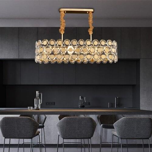 New rectangular K9 LED Pendant Lights for living room high quality Stainless steel Five rings Crystal lamps