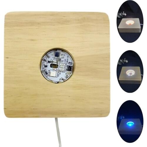New USB Creative Crystal Ball Night Light Bedside Lamp Solid Wood Base Luminous Craft Glass Square Shape Tables Decorations