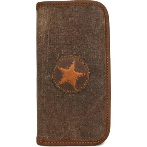 New Womens Vintage Genuine Leather Canvas Mens Long Zipper Around Coin Pocket Wallets Purse Credit Card Holders