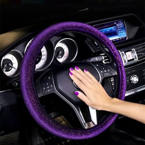 Luxury Crystal Purple Red Car Steering Wheel Covers Women Girls Diamante Rhinestone Red Car Covered Steering-Wheel Accessories