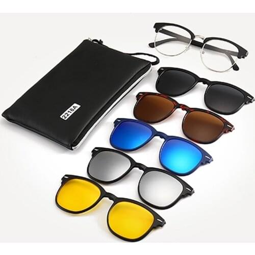 TR90 Frame for Night Vision Driving 5Pcs Polarized Magnetic Clip on Sunglasses