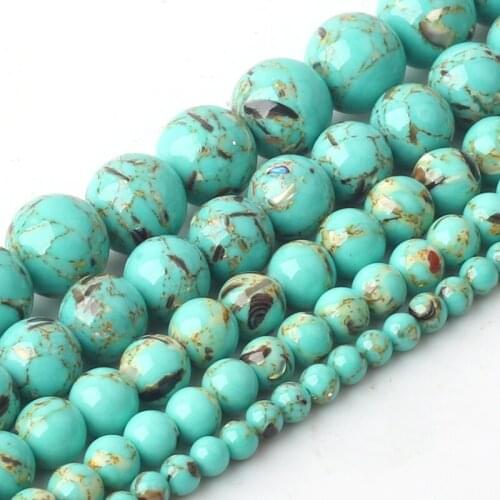 Wholesale 4 6 8 10 12mm Shell Howlite Mala Lake Blue Stone Round Loose Beads for Jewelry Making 15'' Strand DIY Jewelry