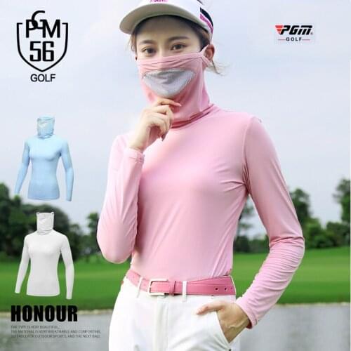 Women Cool Ice Silk MaskTsShirt Connect Shirt Sunscreen Refreshing Sportswear Lady Long-sleeved Tshirt Golf Bottoming Clothes