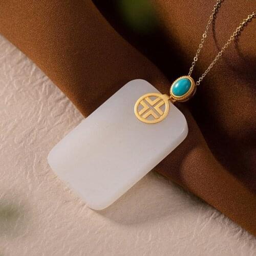 Original S925 Sterling Silver Natural Hetian Jade White Jade High-End Lucky Pendant Elegant Womens Necklace Chain Pendant