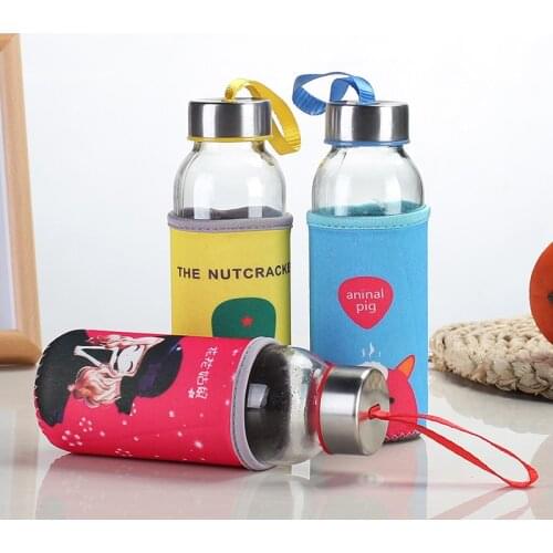 Student drinkware Portable bottle cartoon glass bottle Transparent bottle for water tea glass drinking bottle