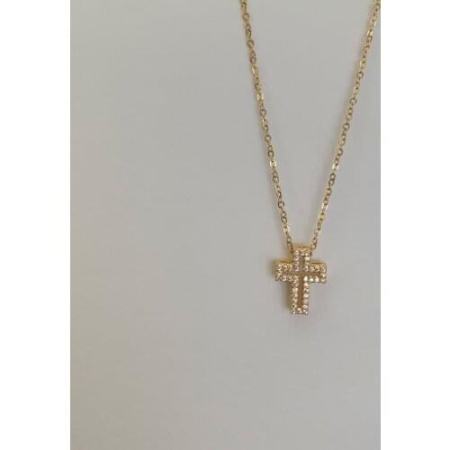 Simple Small Gold Color Micro Pave CZ Cross Charm Necklace Classic Copper Zircon Pendant Chain Necklace Choker Collar Jewelry