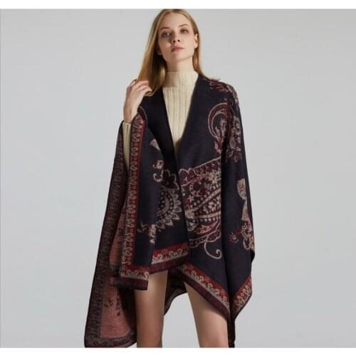 Luxury Brand Winter Warm Cashew Ponchos And Capes For Women Oversized Shawls Wraps Thick Cashmere Pashmina Female Bufanda Mujer