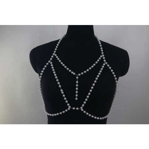 Sexy Luxurious Imitation Pearl Hollow Body Necklace Bra Chain Beads Bikini Metal Pearl Tassel Body Jewelry