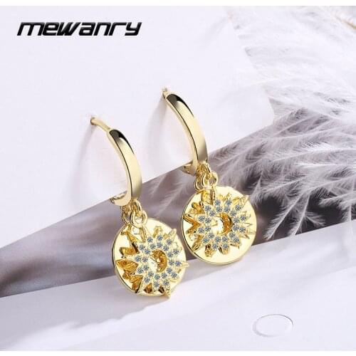 MEWANRY Prevent Allergy 925 Sterling Silver Hoop Earrings for Women Ear Buckle New Trendy Elegant Sparkling Zircon Bride Jewelry