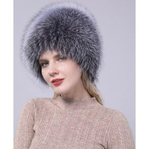 Hot Sale 100% Real Silver Fox Fur Hat Women Real All Fur Cap Fox Fur Knitted Hats Female Thick Warm Headwear girl hairpiece Hat