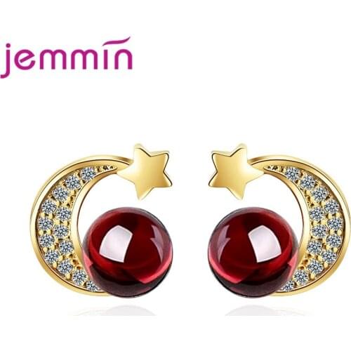 Top Vendeur Women Fashion Cubic Zircon Moon Stars Design Stud Earrings Korean Concise Ear Jewelry Easy Wear Lovely Brinco