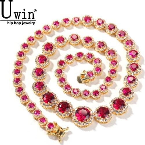 Uwin Round CZ Link Necklaces AAA Cubic Zirconia Chains Gold Luxury Bling Bling Jewelry Fashion Hiphop