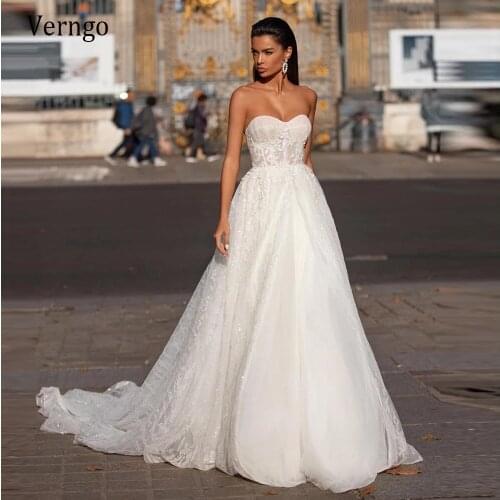 Verngo 2021 Glitter Lace Floral Wedding Dress A Line Sweetheart Boning Fitted Corset Bride Dresses Custom Made Vestido de noiva