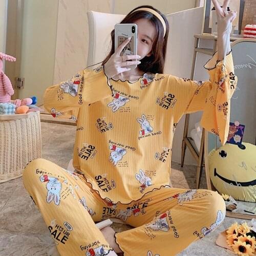 2021Spring and Autumn Womens Pajamas Milk Silk Cute Sweet Home Service Pajamas for Women Pijamas Women Sleepwear Sleep Tops