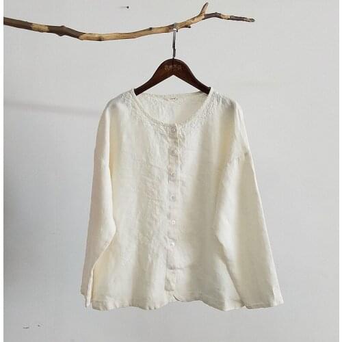 Women Loose Linen Shirt Tops Blouse Ladies Vintage Single Breasted Shirts Female 2021 Spring Autumn Tops