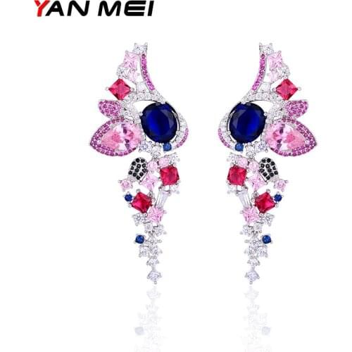 YAN MEI Club Factory Clear Mix Color Cubic Zirconia Butterfly Shape Long Earrings GLE6544