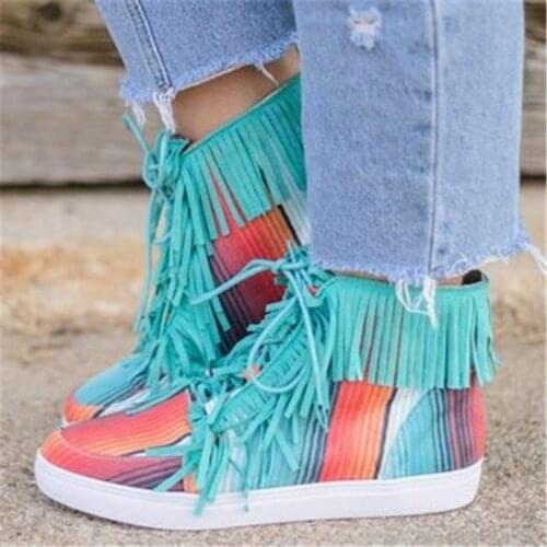 2021 High-top Canvas Sneakers Women Autumn Leopard Print Fringed Boots Non-slip Lace-up Lady Shoes Women Large Size 44 Sneakers